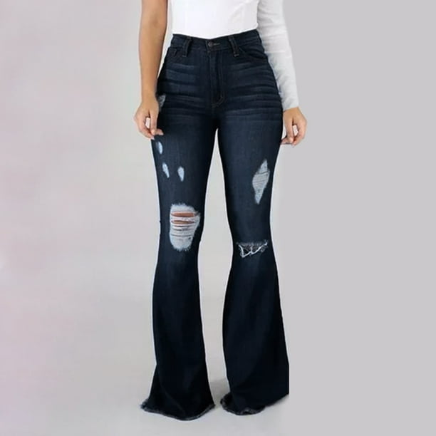 WILLBEST Jeans Mujer Pantalones Vaqueros Rotos de Cintura Alta para Mujer, Acampanados, Elásticos, de Mezclilla, Cómodos, de Moda, Informales. XXXL