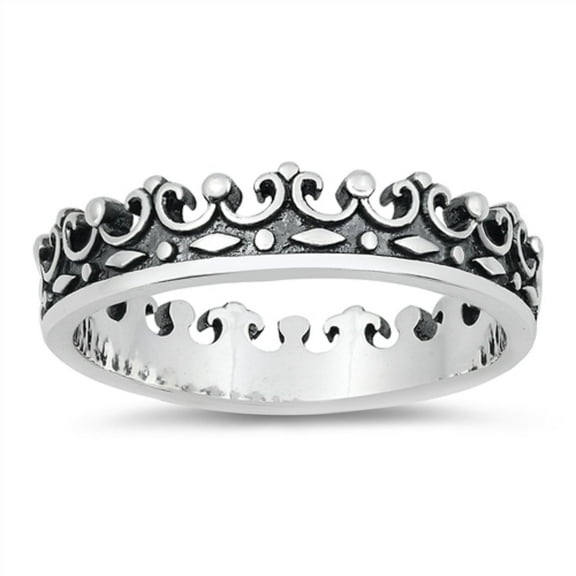 Oxidized Sterling Silver Crown Band Ring Size 7