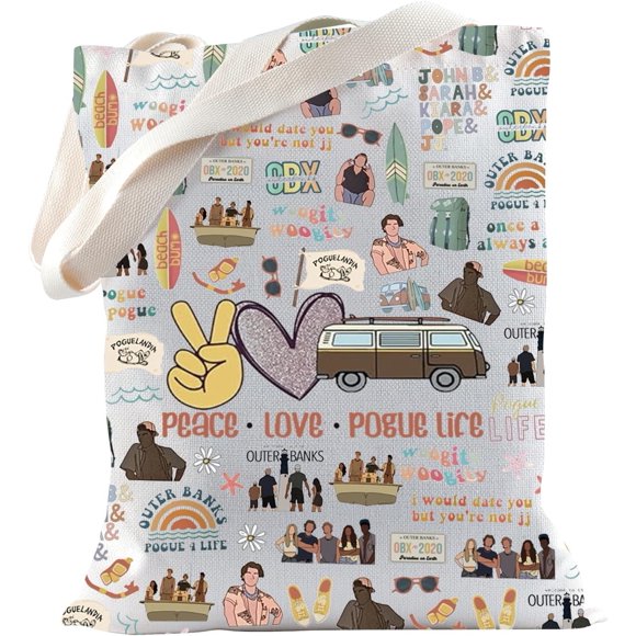 shiyou-TV Show Merch Peach Love Pogue Life Tote Bag for OBX Fans Surf Van Gift OBX Beach Lover Gifts