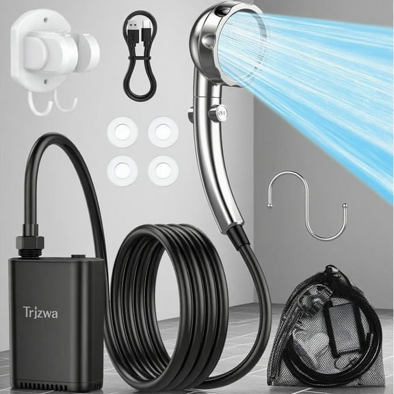 Portable Outdoor Shower, 2600mAh Rechargeable Battery Powered Shower Pump with Adjustable Shower Head, Waterproof Camping Shower for Camping, Hiking, Beach, Travel, Car Washing, Pet Bath, Garden Use