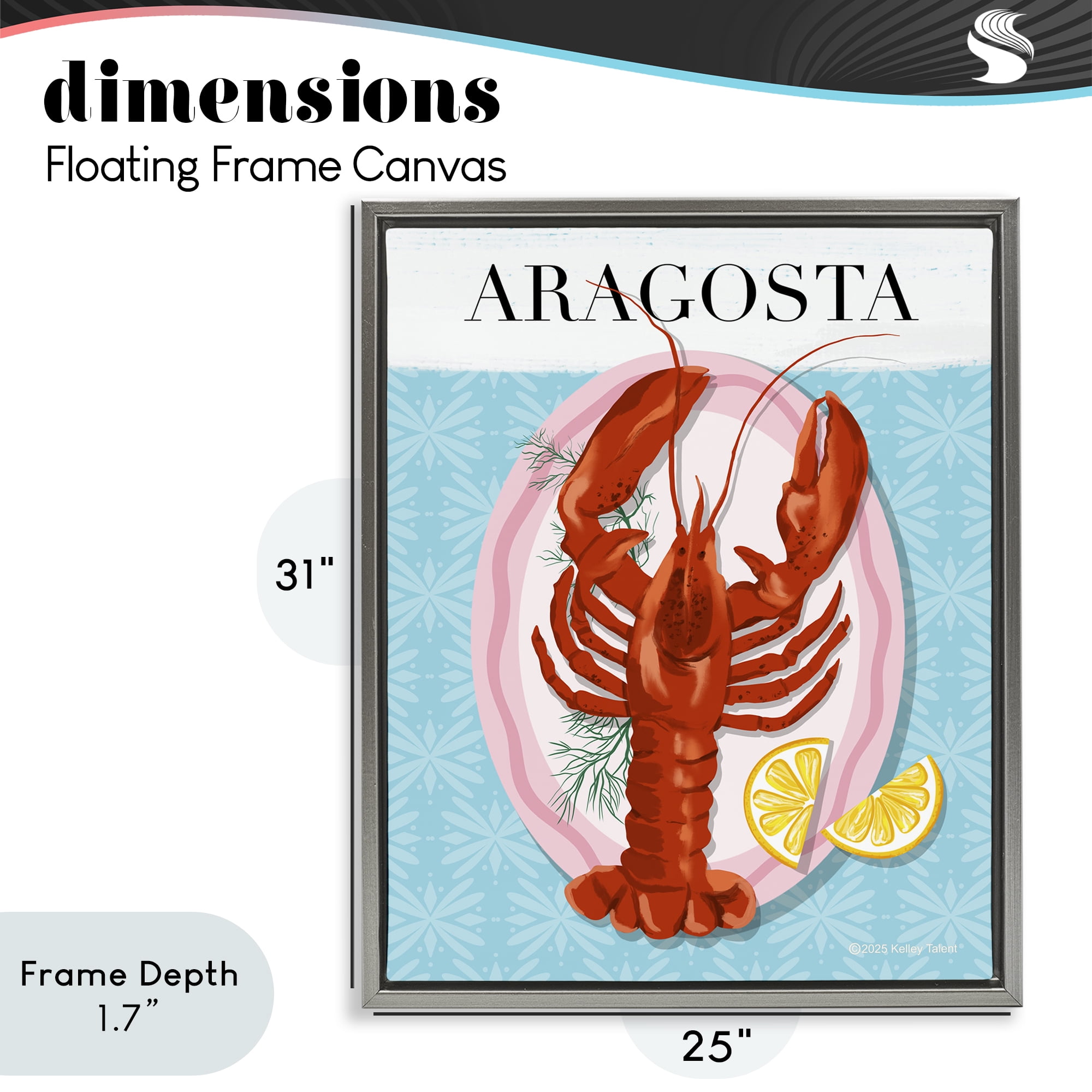 Stupell Industries Aragosta Lobster Dish Gray Framed Floater Canvas Wall Art, design by Kelley Talent