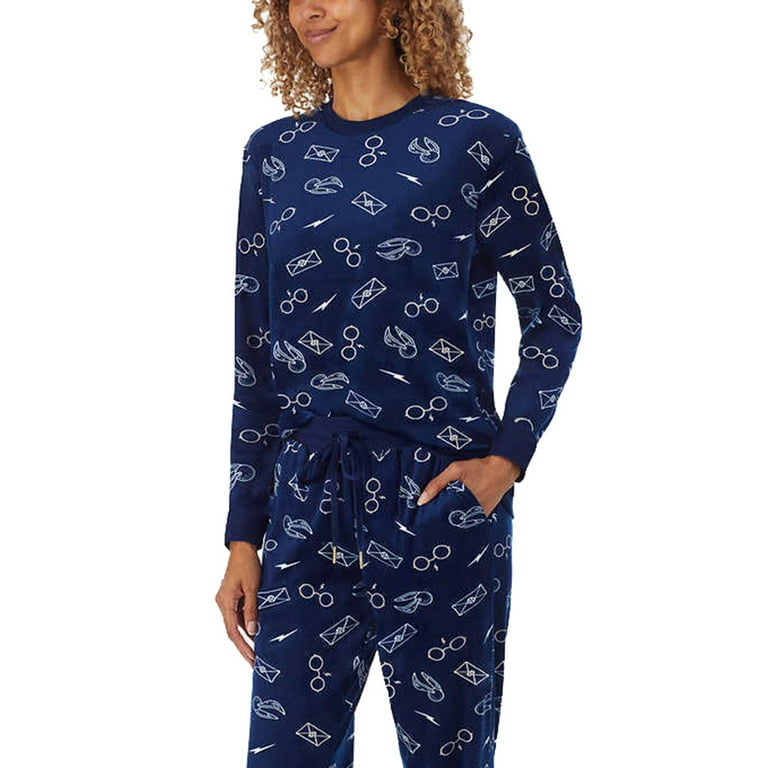 Wizarding World Women 2Pc Harry Potter Silky Stretch Fleece Pajama Set Navy XL