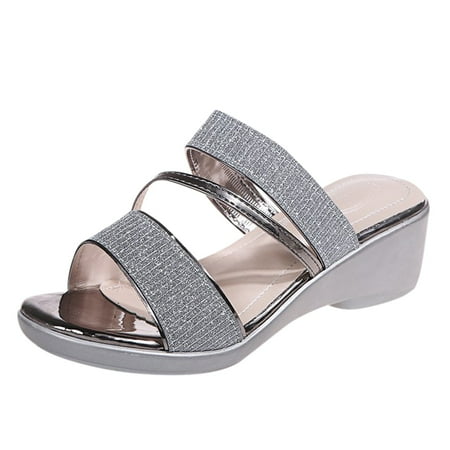 

zuwimk Beach Sandals For Women Closed Toe Sandals for Women Casual Summer Hollow Out Vintage Wedge Sandal Gladiator Outdoor Shoes Silver