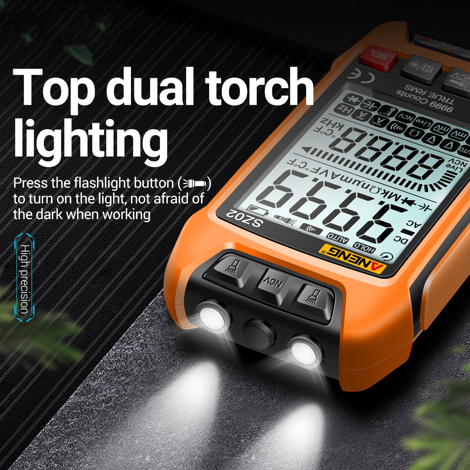 Voltmeter Digital SZ02 Smart Digital Multimeter Auto Range 9999 Counts NCV Universal Meter Handheld Multifunctional Tester Voltmeter Ammeter with Backlight Flashlight AC/DC Voltage