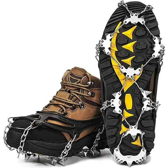25 Teeth Crampons Traction Cleats Ice Snow Grips Steel Chain Spikes for Women Men Hiking Climbing Fishing Mountaineering
