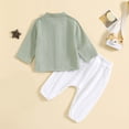 thumbnail image 4 of Conjuntos de blusas y camisas de cuello redondo y manga larga para niños y niñas, conjunto informal de dos piezas con botones de color liso, conjunto de top/camisa de cuello redondo y manga larga, con, 4 of 9