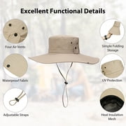 Cowin Sun Hat for Men Sun Protection Wide Brim Bucket Hat Waterproof Breathable Packable Boonie Hat for Fishing Khaki
