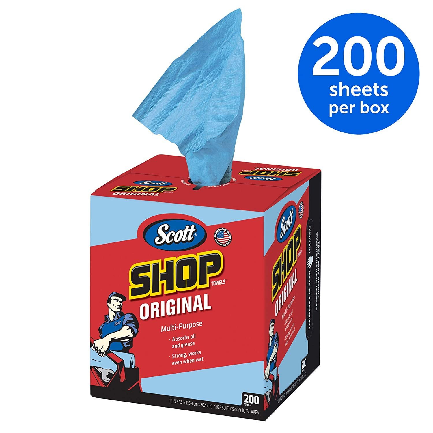 Kimberly-Clark Shop Towels Original Blue Pop-Up Dispenser - 200 Sheets, Blue, 8 Boxes