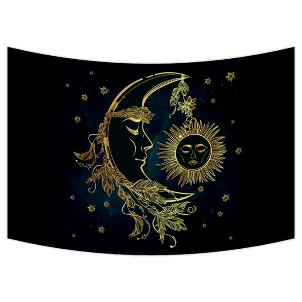 YKCG Sun and Moon Stars Starry Night Wall Hanging Tapestry Wall Art 40x60 inches