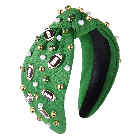 ZOLEAROPY Diadema de fútbol - Diadema anudada con diamantes de imitación de perlas para fanáticos de las mamás del fútbol - Verde