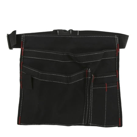 

5-Pocket Single Side Tool Belt Pouch/Work Apron Durable Canvas Construction Adjustable Belt - Black 27.5*24.5cm