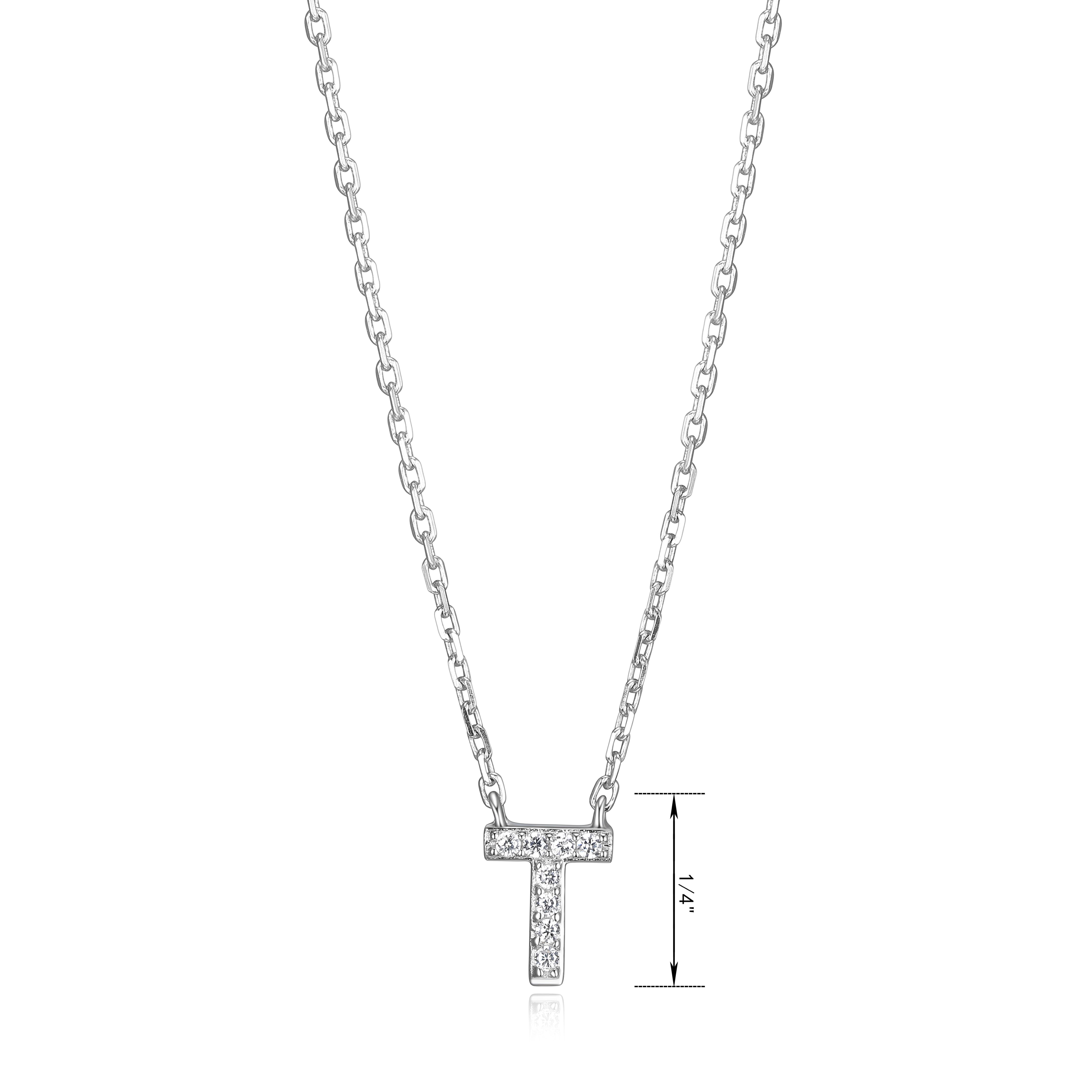 Forever Facets Women's Initial Letter "T" CZ Necklace in Sterling Silver, 18 inch