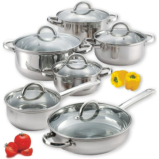 Caannasweis 12 Pieces Stainless Steel Cookware Sets Induction Pots and