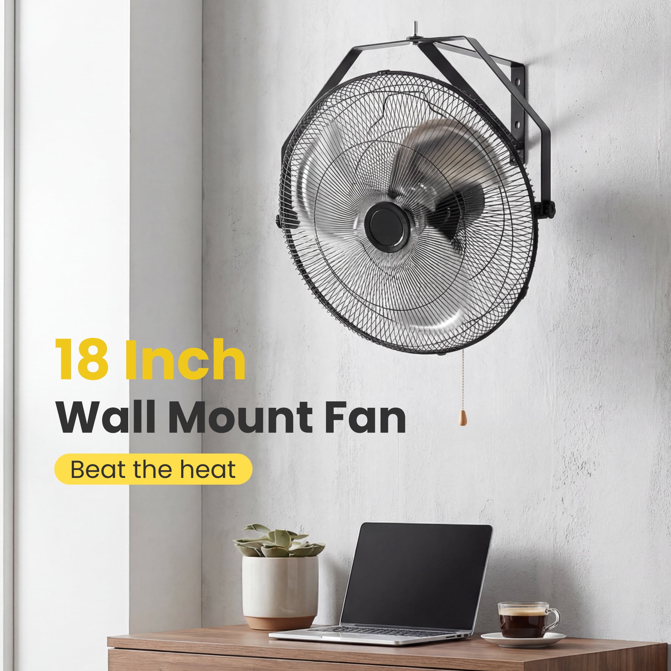 EDX 18" Industrial Wall Mount Fan, 3 Speed High Velocity Metal Fan, 2600CFM, Oscillating, Aluminum Blades, Quiet 65dB, Heavy Duty Wall Fan for Garage, Workshop, Patio, Warehouse