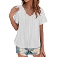thumbnail image 2 of T Shirts For Women Womens Tops Casual Solid Color Scallops V Neck Tops Comfortable Breathable Short Sleeved V Neck T Shirt, 2 of 6