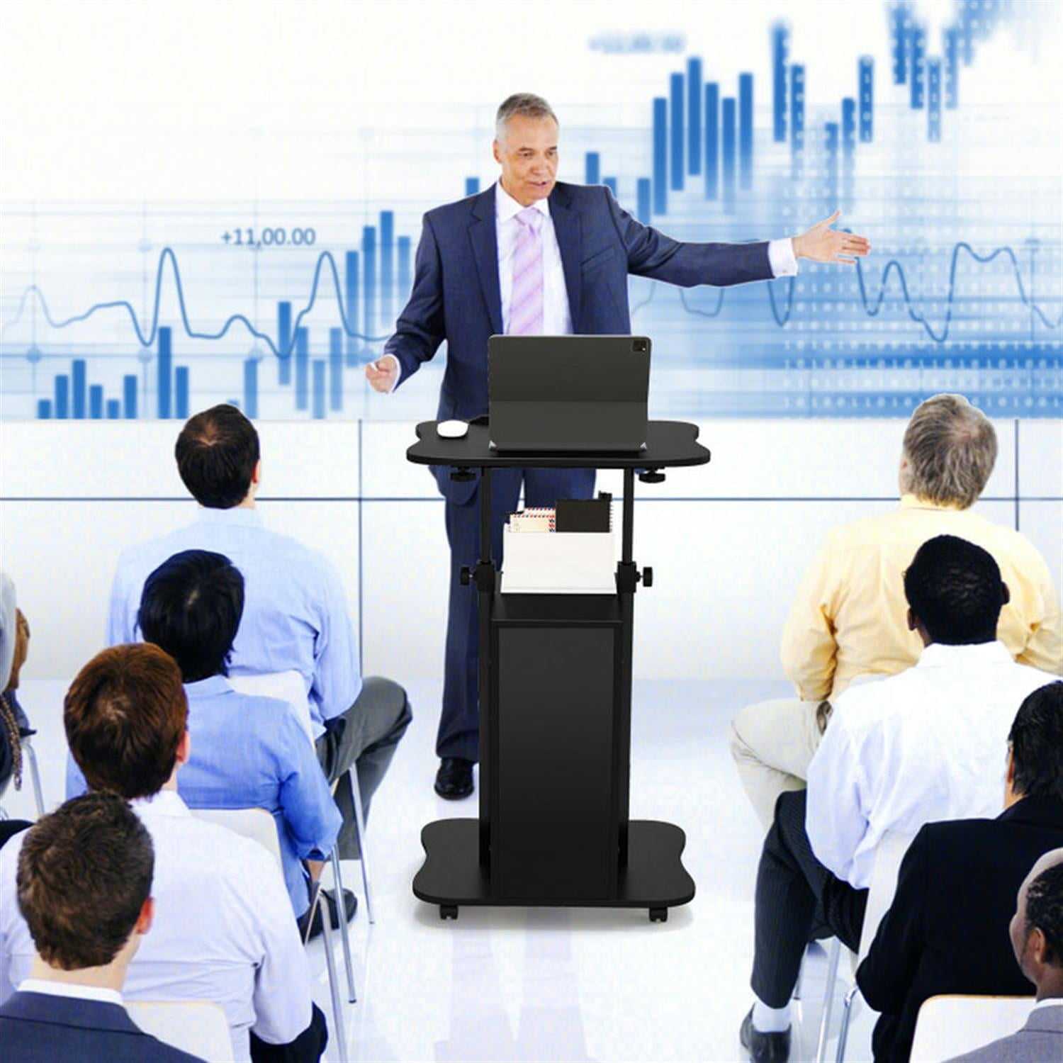 Demi Bonn Adjustable Mobile Standing Desk Cart with Tilt Desktop and Cabinet for Laptops, Books, Tablets, and Art, Black