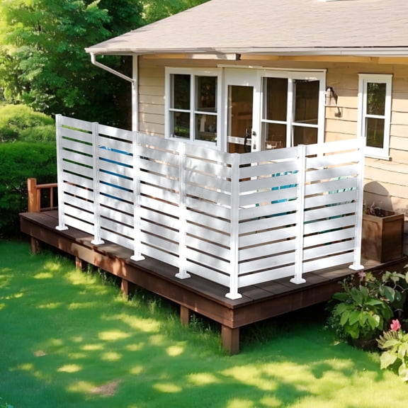 VEIKOUS 60"H x 78"W Freestanding Privacy Screen, Outdoor Divider Privacy Wall for Pool, Garden, AC Unit & Trash Hide, No-Dig Wood & Aluminum Design 2 Pack, White