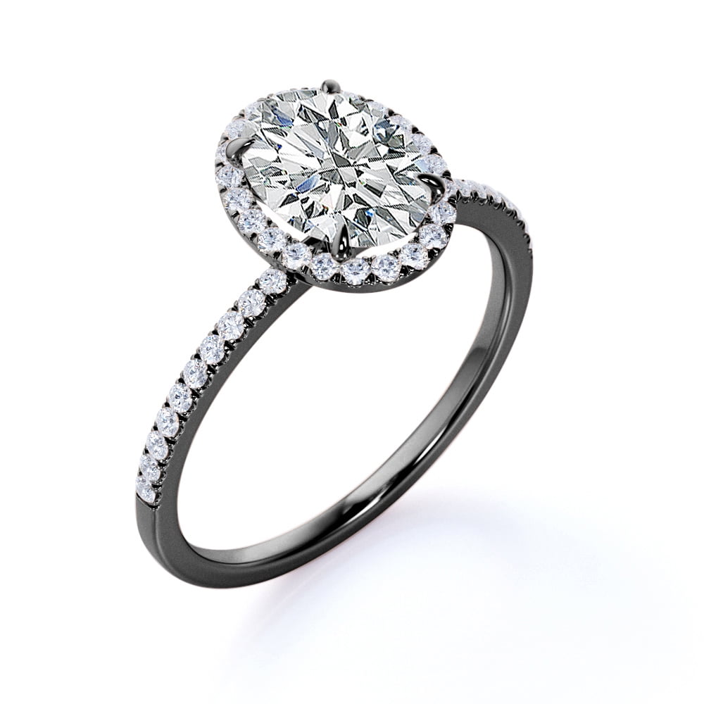 JeenMata 1.5 Carat Oval Cut Moissanite Engagement Ring - Bridal Set - Halo Ring - Handmade Ring - 18k Black Gold Plating for Women