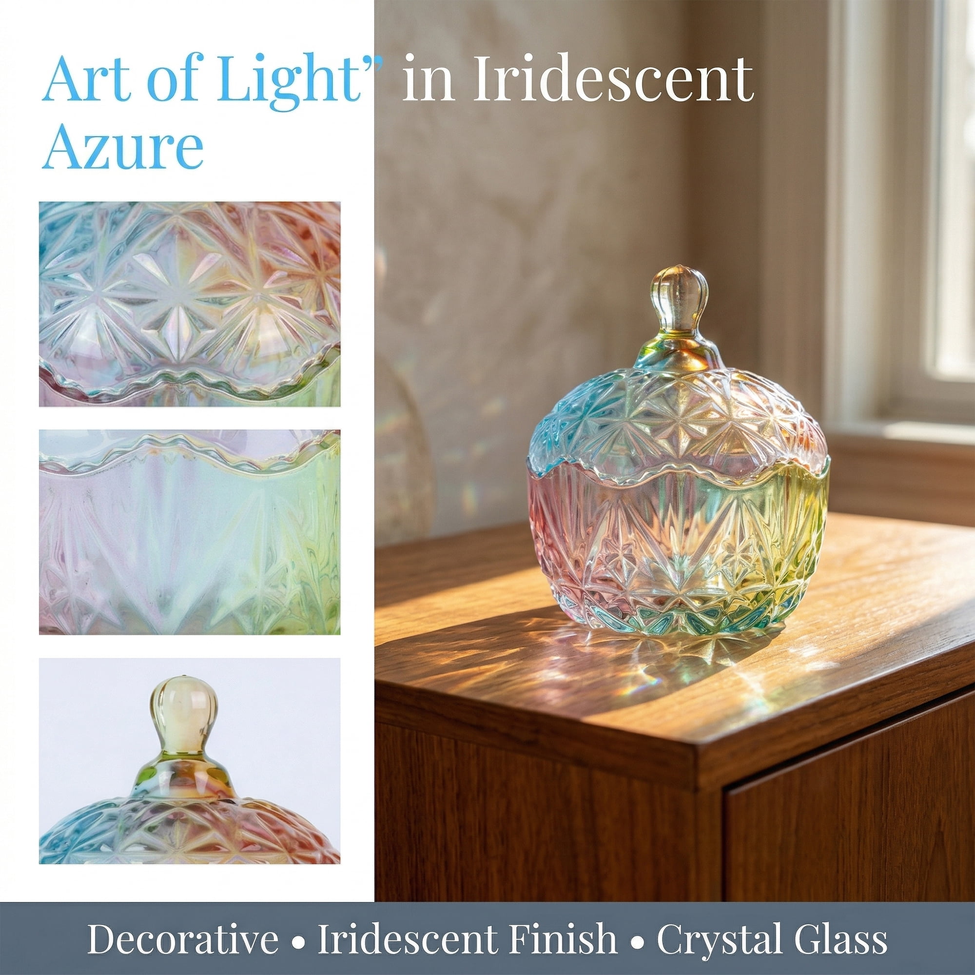 Unique Bargains Crystal Glass Candy Dish With Lid Colorful 4.1" x 4.1" x 5.5"