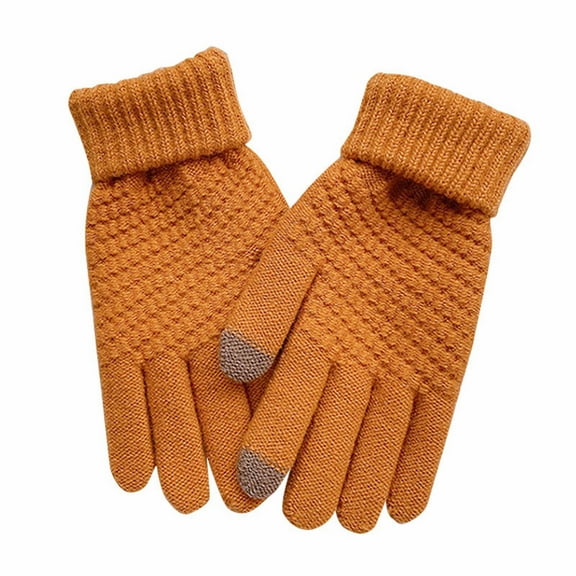 HuangHuanChen Gloves Fleece Thickened and Cold-proof Knitted Plush Screen Thickened Christmas Gloves Orange
