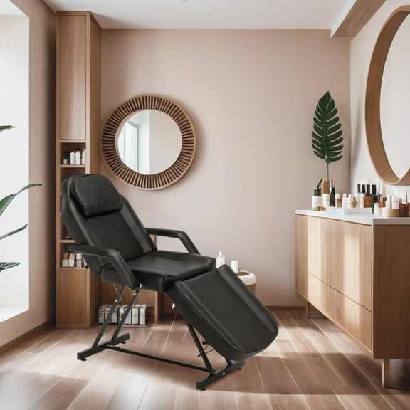 BarberPub Adjustable Massage Table with Headrest, Towel Hanger, 380 lbs Capacity—Ideal for Spa, Salon, Tattoo, or Facial Use, Black