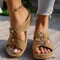 thumbnail image 3 of Comfortable Backless Wedge Sandals for Women Wide Toe Box Slip On Platform Sandal Non Slip Walking Slide Shoes Brown Size 9.5, 3 of 7