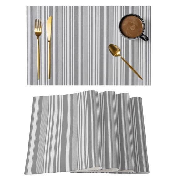 Grey Placemats Set of 6 Farmhouse Striped Modern Artwork Place Mats Indoor Wipeable Table Mats Washable Cloth Dining Table Placemats for Kitchen Holiday Party Home Decor 13x19 Inch