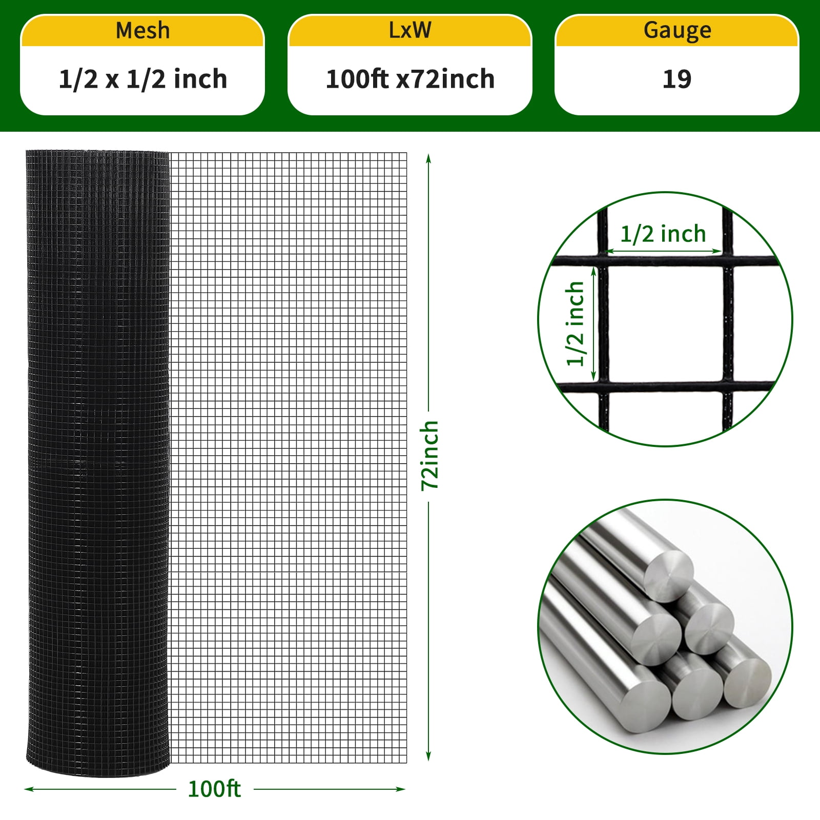 Accreate Hardware Cloth Chicken Wire Fence Galvanized Steel Mesh Rolled Fencing for Garden Supports Poultry Netting Cage Snake Fence Tree Guard