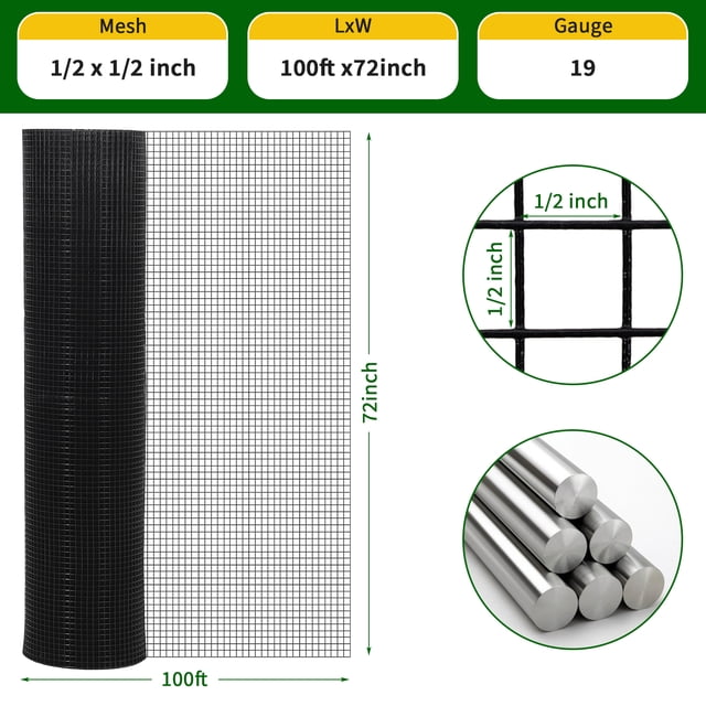 Kojooin Hardware Cloth Chicken Wire Fence, Galvanized Steel Mesh Roll for Garden, Poultry Netting, Snake Fence or Tree Guard