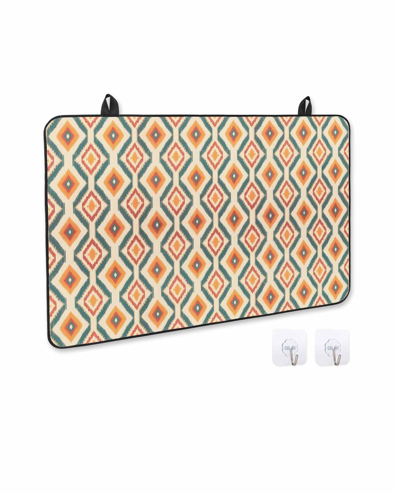 nqOlkjepod Large Induction Cooktop Protector Mat 36"x21", Orange Teal Geometric Stove Top Covers for Electric Stove, Southwest Ethnic Country Stove Burner Cover Mats, Glass Top Stove Cover