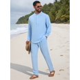 thumbnail image 2 of DARING DIVA Men's 2-Piece Linen Long Sleeve Beach Sets Shirt and Pants S Light Blue, 2 of 7
