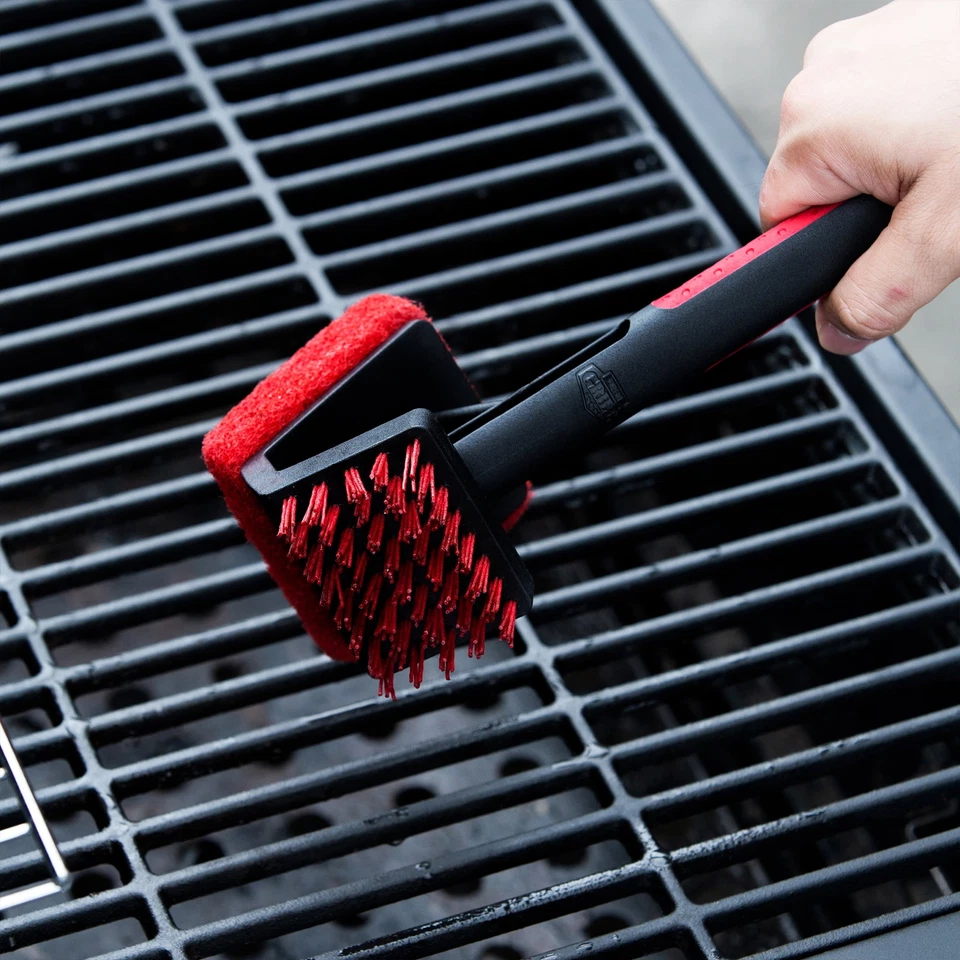 FLINT - (4 Pack) Cold Grill Cleaning Brush And Scrub Pad, Small, 10.6"