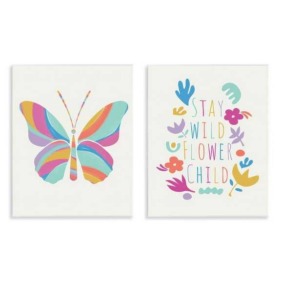 Stupell Industries Stay Wild Butterfly Text & Numbers Painting Unframed Art Print Wall Art, 11 x 14, Set of 2