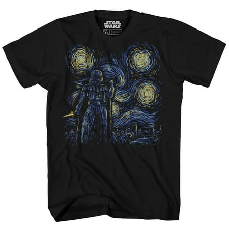 Black Vines - Star Wars Starry Night Darth Vader Chewbacca Han Solo Luke Yoda R2-D2 C-3PO Van Gogh Adult Men's Graphic Tee Apparel T-Shirt Black