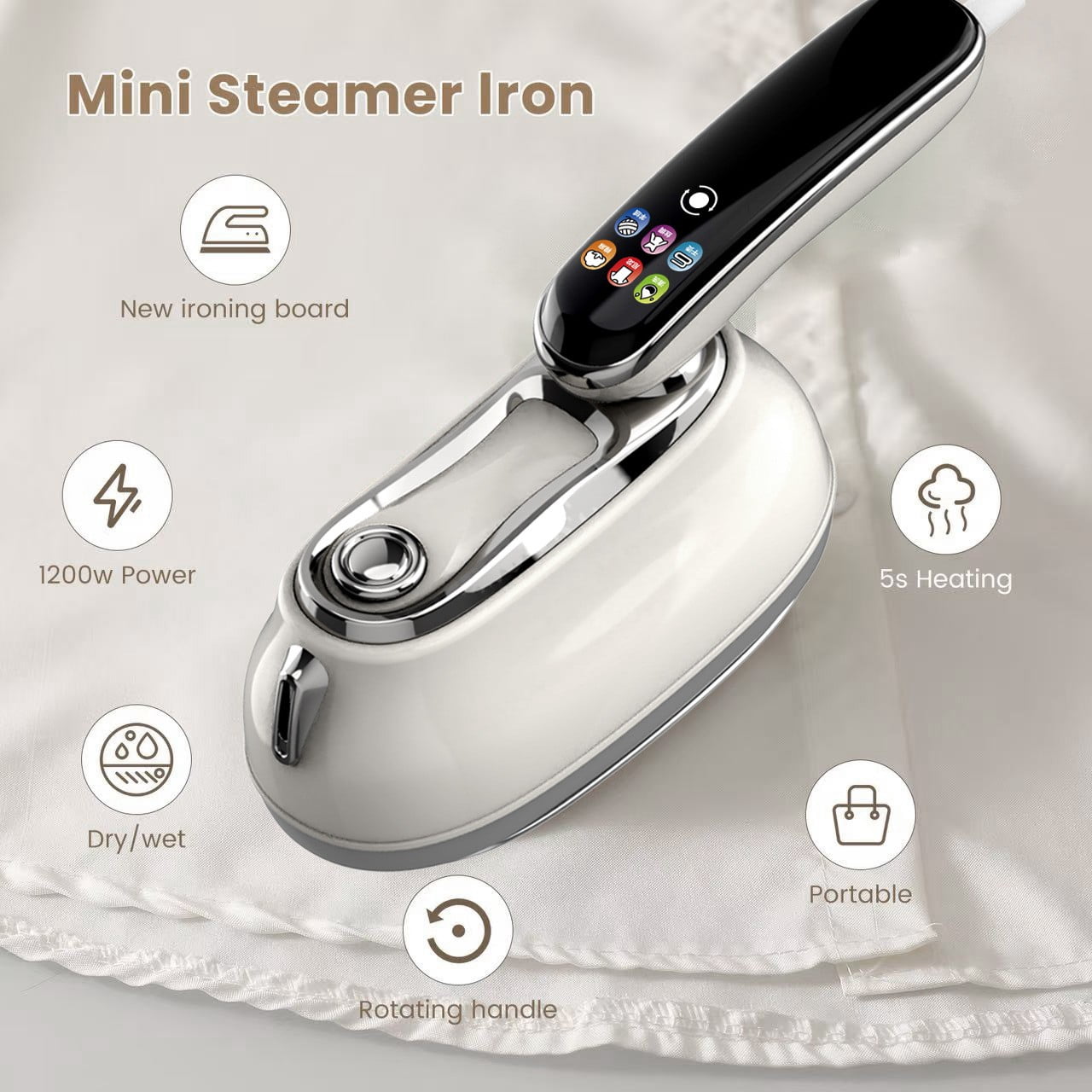 Portable Handheld Garment Steamer with LCD Display, 6 Adjustable Steam Levels, Foldable Travel Steam Iron, Dry & Wet Dual Use Clothes Steamer for Home & Travel