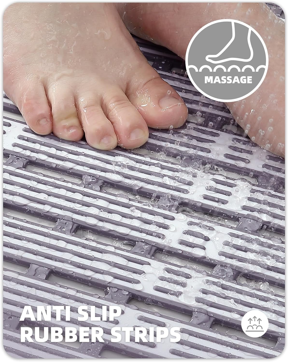 Shower Mat 16"x27", Extra Long Bathtub Mat Non Slip with Suction Cups, Bath Matts for Shower Floor/Inside Shower, Quick Dry, Easy Clean