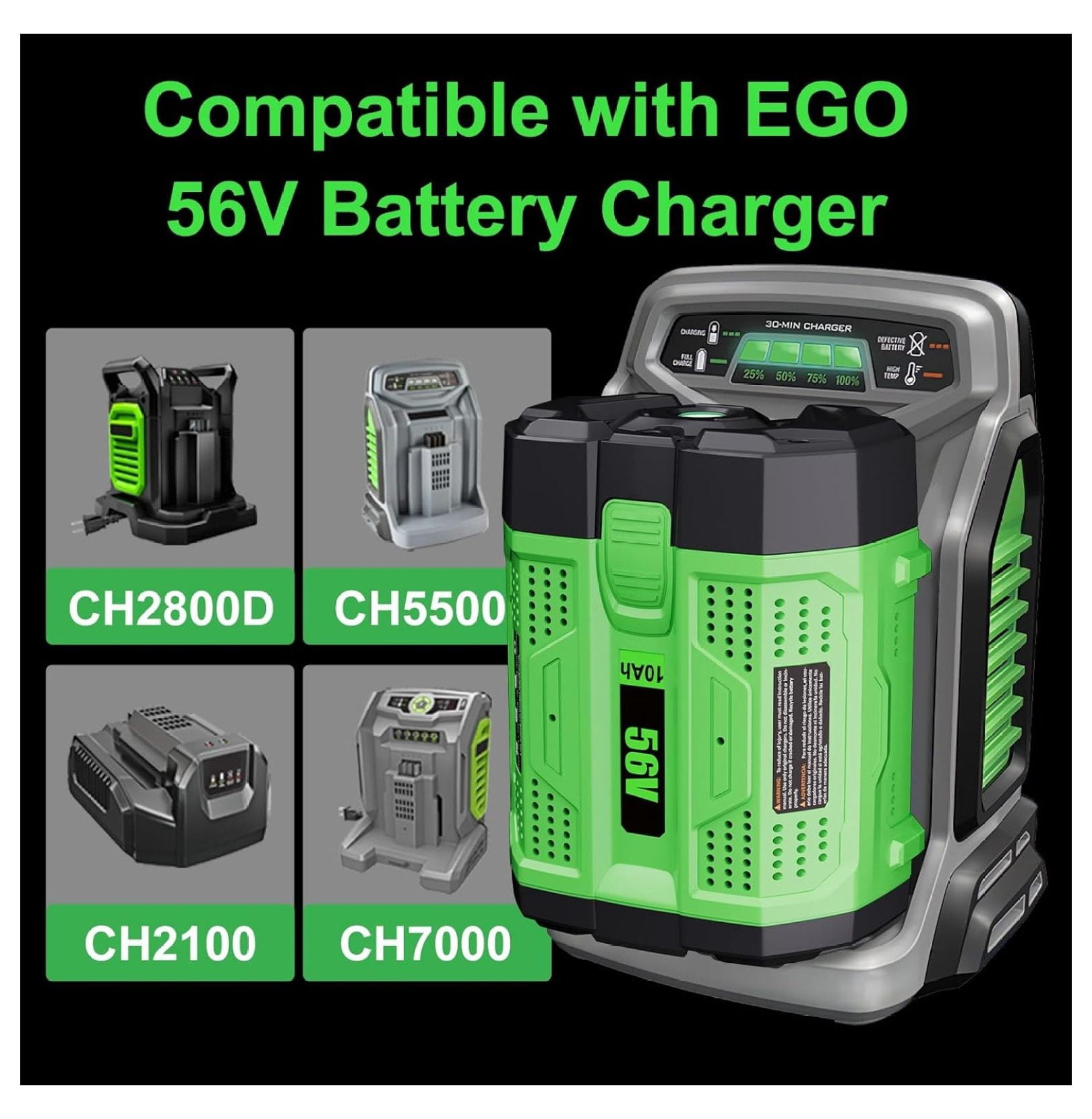 56V 10Ah EGO Battery Replacement - BA2800 BA4200 56 Volt Lithium Battery for EGO Power Tools - CS1604 CS1804 LB6504 HT2400 - 10000mAh Black