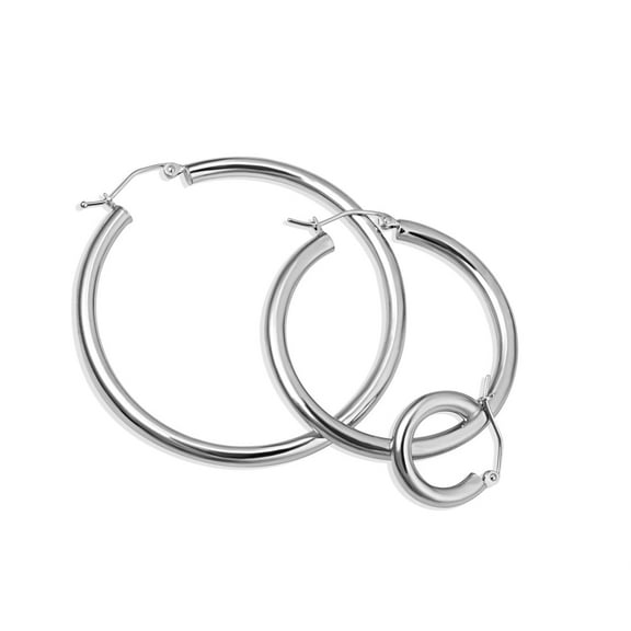 .925 Sterling Silver Tube Hoop Earrings (S/M/L) (Small)