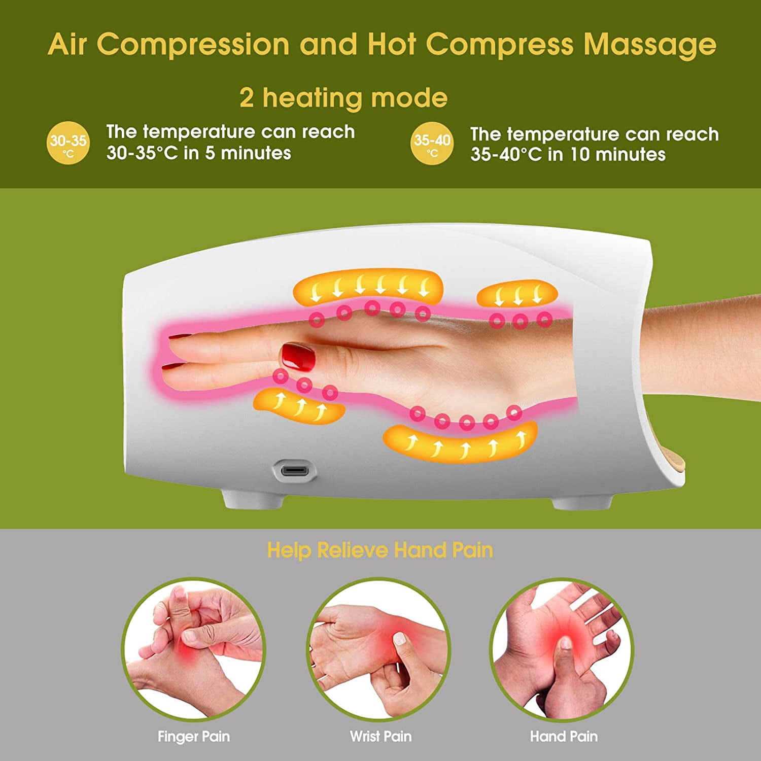 Cotsoco Electric Hand Massager for Palm Massage, Finger Numbness Coldness Relief, Cordless Acupressure Massager with Air Pressure Compress/Heat/Rechargeable for Arthritis