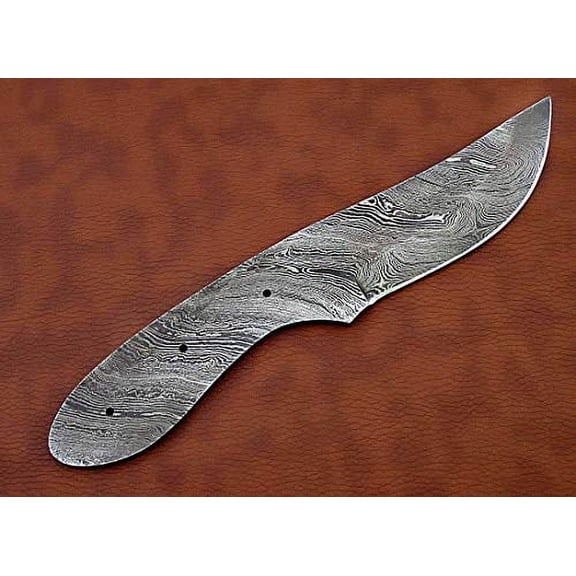 8.25 inches Long Hand Forged Damascus Steel Blank Blade Skinning Knife with 3 Pin Hole, Oval Scale Trailing Point Blade 4 inches Cutting Edge with 4" Scale Space