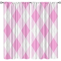 Funky Modern Boho Geometric Rod Pocket Blackout Window Treatment & Curtains, Groovy Pink Checkered Lightweight Breathable Window Drapes for Living Room Kids Girls Woman Bedroom Decor-W42xL54in