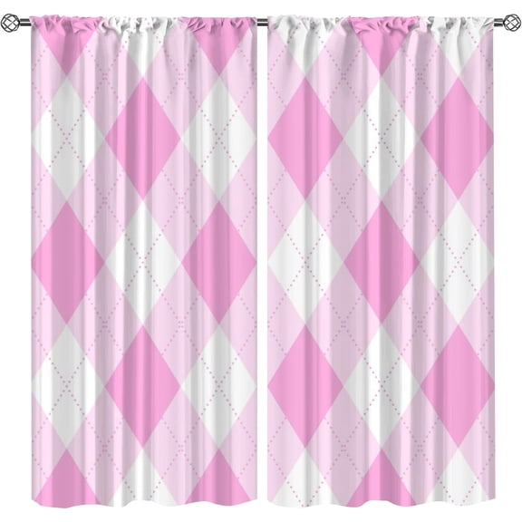 Funky Modern Boho Geometric Rod Pocket Blackout Window Treatment & Curtains, Groovy Pink Checkered Lightweight Breathable Window Drapes for Living Room Kids Girls Woman Bedroom Decor-W42xL54in