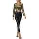 thumbnail image 2 of TOP CROP CON LENTEJUELAS INSPIRADOR CHIC DE MANGA LARGA Y CUELLO EN V BRILLANTE Y RELUCIENTE PARA MUJER TALLA M ORO, 2 of 5