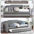 thumbnail image 4 of Twin Size Upholstered Daybed with Trundle, Wooden Sofa Bed Frame with Padded Back and Wooden Slats Support, No Spring Box Needed, for Bedroom, Apartment, Living Room,Gray, 4 of 9