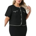 thumbnail image 6 of Agnes Orinda Women's Plus Size Tweed Jacket Button Down Short Sleeve Casual Business Cropped Blazer with Pocket 1X Black, 6 of 8
