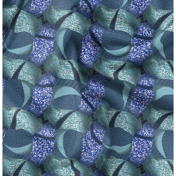 Soimoi Pure Silk Blue Fabric By the Yard - 42 Inch Wide - African Tribal Material - Artistic and Modern Patterns for Various Uses Printed Fabric