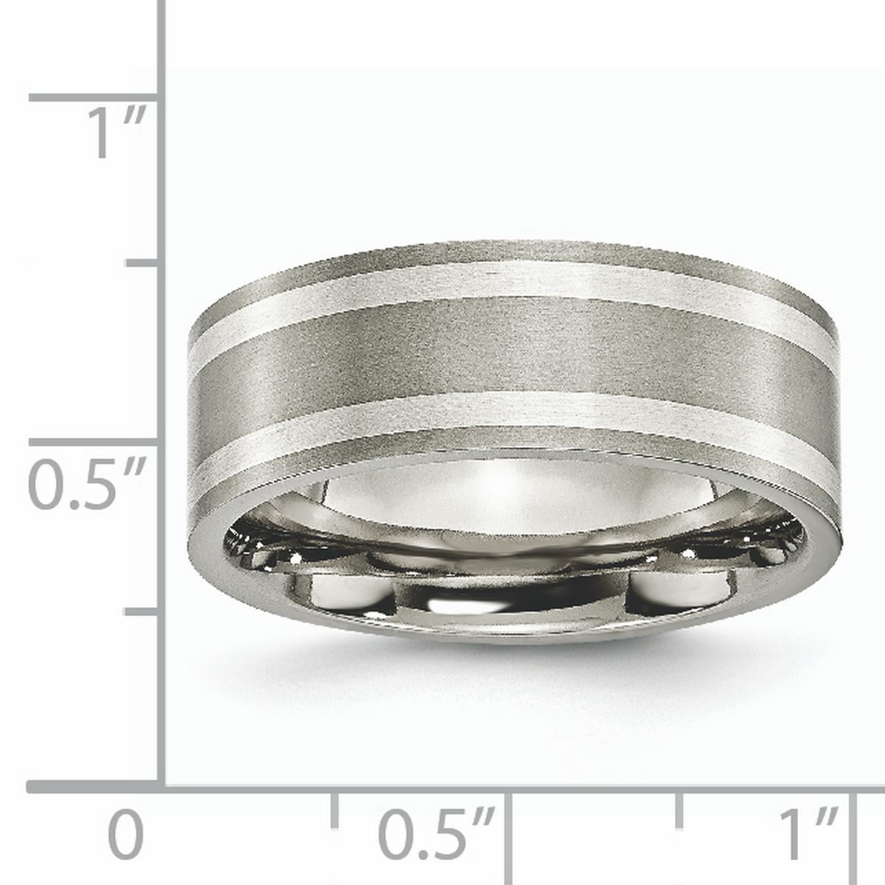 Titanium Sterling Silver Inlay Flat 8mm Brushed and Polished Band