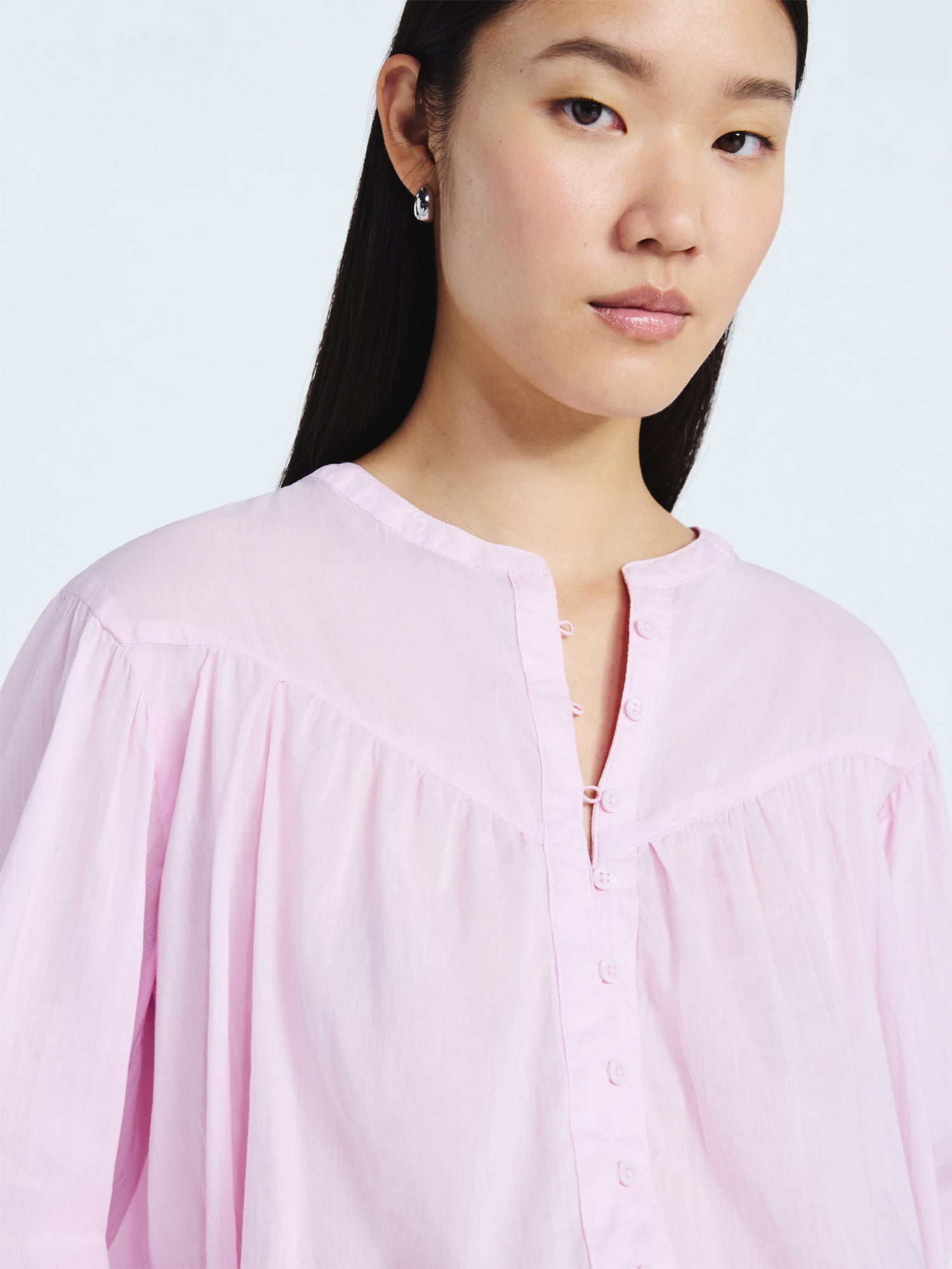 Scoop Women's Flowy Cotton Blouse with Long Sleeves, Sizes XS-XXL
