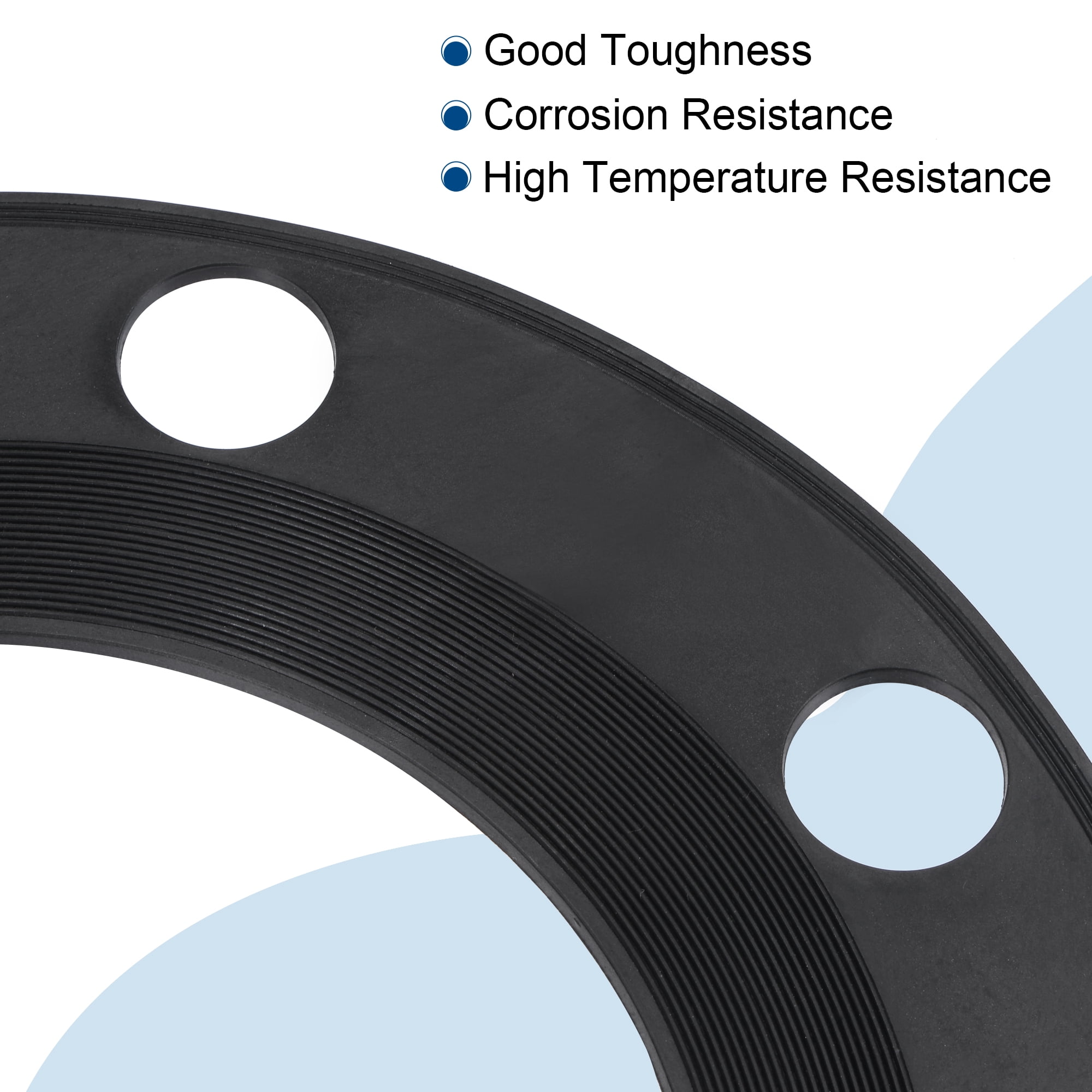 Rubber Flange Gasket Full Face DN Pipe 8 Bolt Holes Black Flat Washer Black 4"