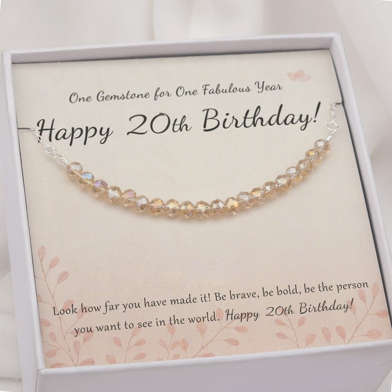 20th Birthday Gifts for Women, Sterling Silver 20 Crystal Beads Necklace  Gift for 20 Year Old Girl, Birthday Milestone Necklace 